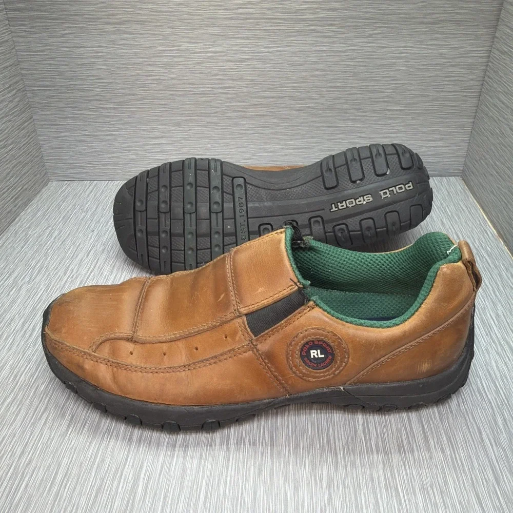 Polo Sport Ralph Lauren Driving Loafers Brown Leather Slip On‎ Shoes Mens 8B